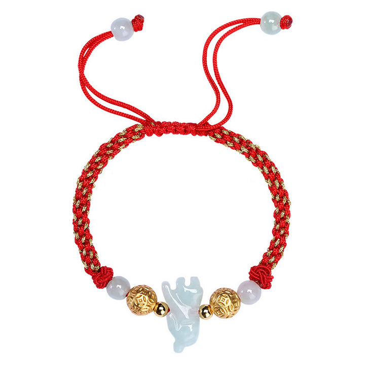 Braccialetto portafortuna con corda rossa, Buddha Stones di giada e argento dello zodiaco cinese, anno del cavallo - image 13