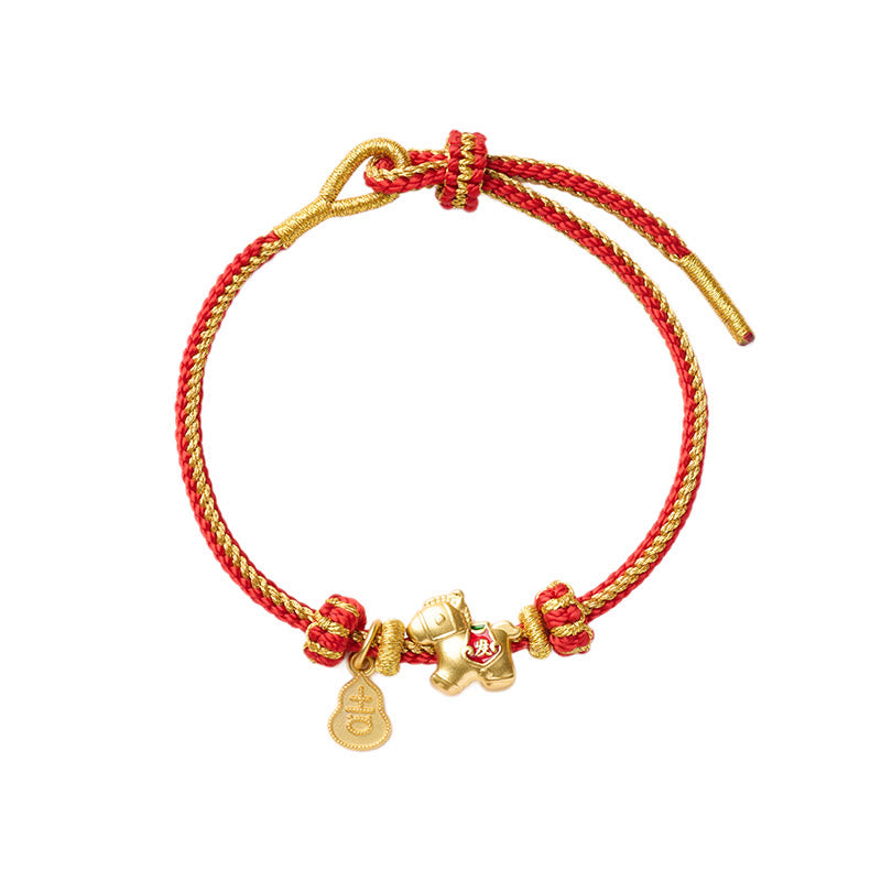 Braccialetto portafortuna intrecciato in rame con filo rosso "Anno del Cavallo " Buddha Stones - image 4