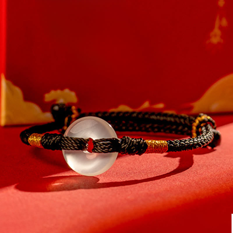 Bracciale intrecciato con fibbia della pace in calcedonio bianco Buddha Stones - image 12