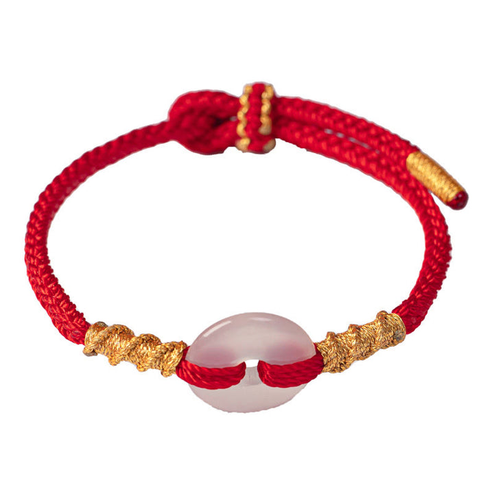 Bracciale con nodo di corda di collegamento con fibbia della pace in calcedonio bianco Buddha Stones - image 14