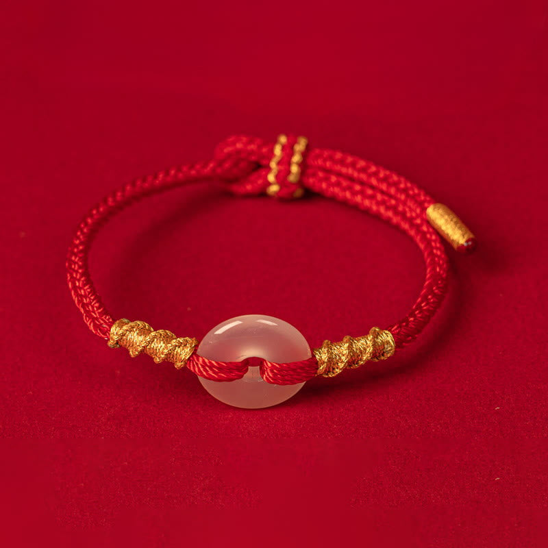 Bracciale con nodo di corda di collegamento con fibbia della pace in calcedonio bianco Buddha Stones - image 3