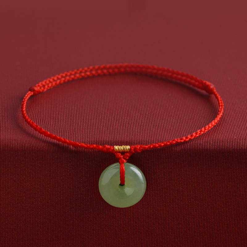 Braccialetto alla caviglia con fibbia della pace in giada naturale Hetian Buddha Stones e corda per l'abbondanza - Corda rossa - Cavigliera (circonferenza della cavigliera 22-24 cm) - image 0