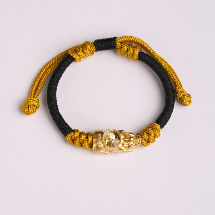 Bracciale in corda intrecciata a mano con Buddha Stones Pi Xiu, ricchezza e fortuna - Corda nera e gialla (circonferenza del polso: 14-24 cm) - image 8