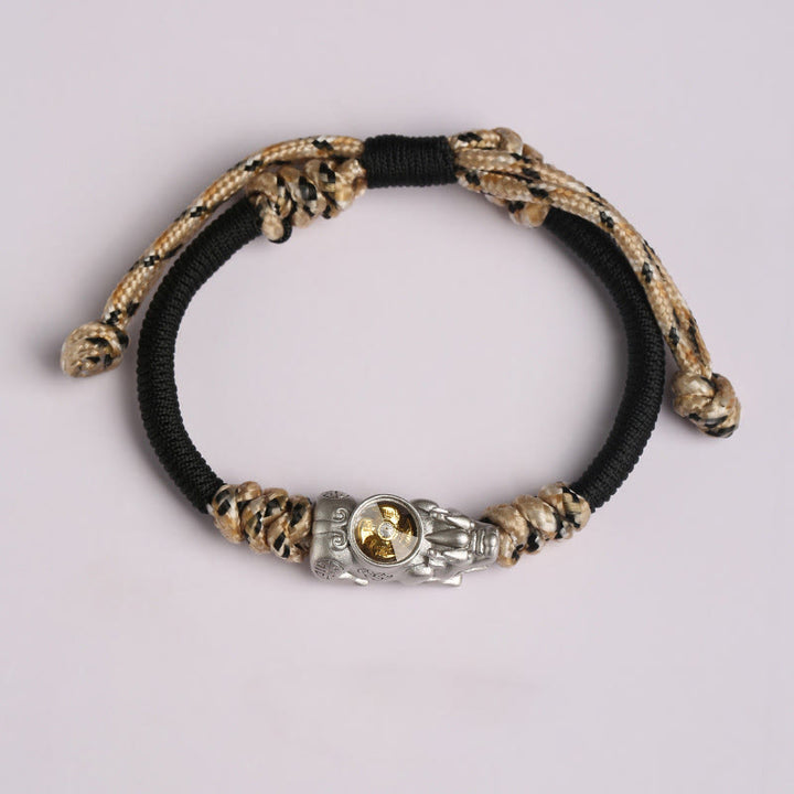 Bracciale in corda intrecciata a mano con Buddha Stones Pi Xiu, ricchezza e fortuna - Corda beige nera (circonferenza polso: 14-24 cm) - image 1