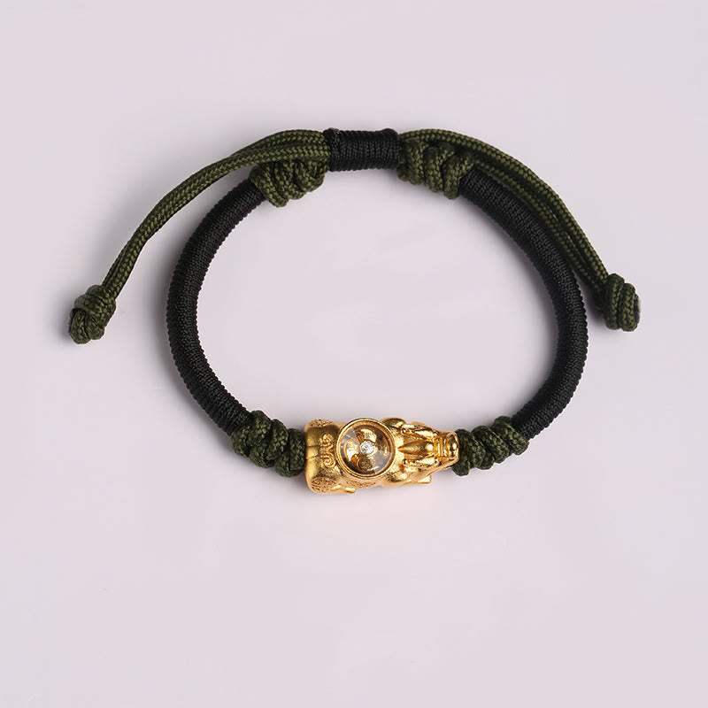 Bracciale in corda intrecciata a mano con Buddha Stones Pi Xiu, ricchezza e fortuna - Corda nera verde (circonferenza del polso: 14-24 cm) - image 9