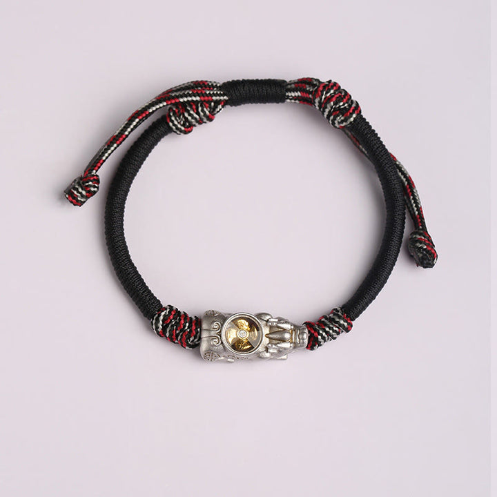 Bracciale in corda intrecciata a mano con Buddha Stones Pi Xiu, ricchezza e fortuna - Corda nera e rossa (circonferenza del polso: 14-24 cm) - image 6