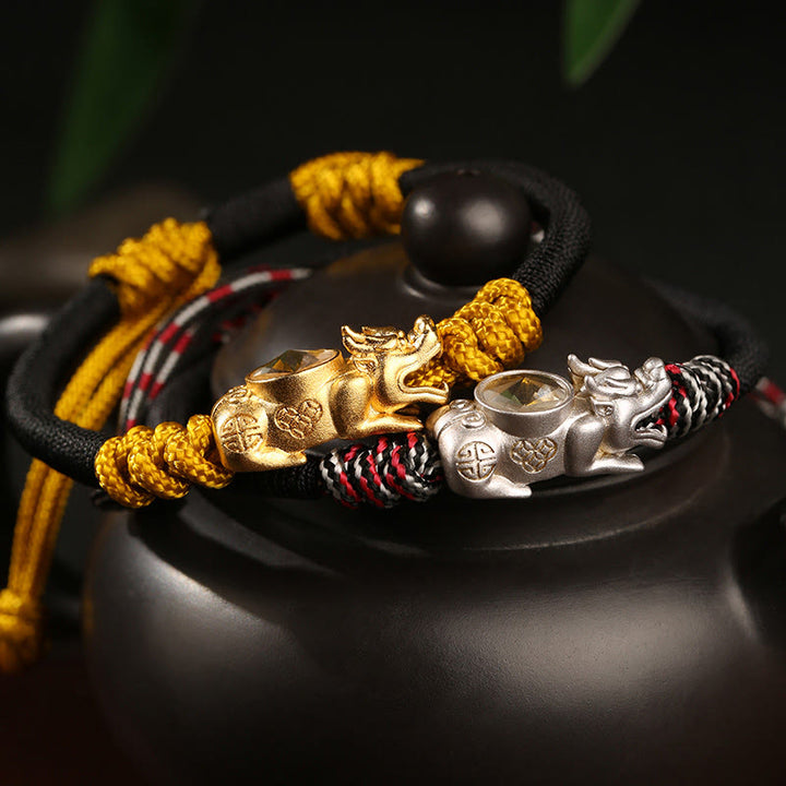 Bracciale in corda intrecciata a mano con Buddha Stones Pi Xiu, ricchezza e fortuna - image 0