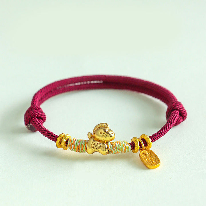 Bracciale intrecciato con ciondolo portafortuna e cordino rosso e nero dell'anno del cavallo Buddha Stones - Cordino rosso scuro (circonferenza del polso: 15-19 cm) - image 8