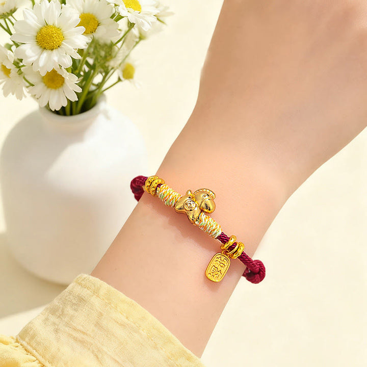 Bracciale intrecciato con ciondolo portafortuna e cordino rosso e nero dell'anno del cavallo Buddha Stones - image 11
