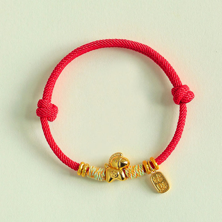 Bracciale intrecciato con ciondolo portafortuna e cordino rosso e nero dell'anno del cavallo Buddha Stones - image 3
