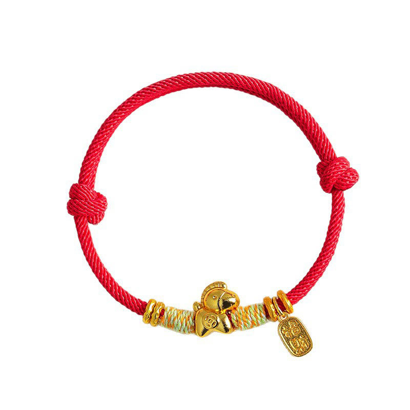 Bracciale intrecciato con ciondolo portafortuna e cordino rosso e nero dell'anno del cavallo Buddha Stones - image 5