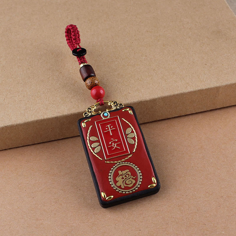 Portachiavi con ciondolo a forma di corda con ciondolo a forma Buddha Stones, fiore di ebano, pesce koi - Corda con bottone rosso - Carattere Fu - image 16