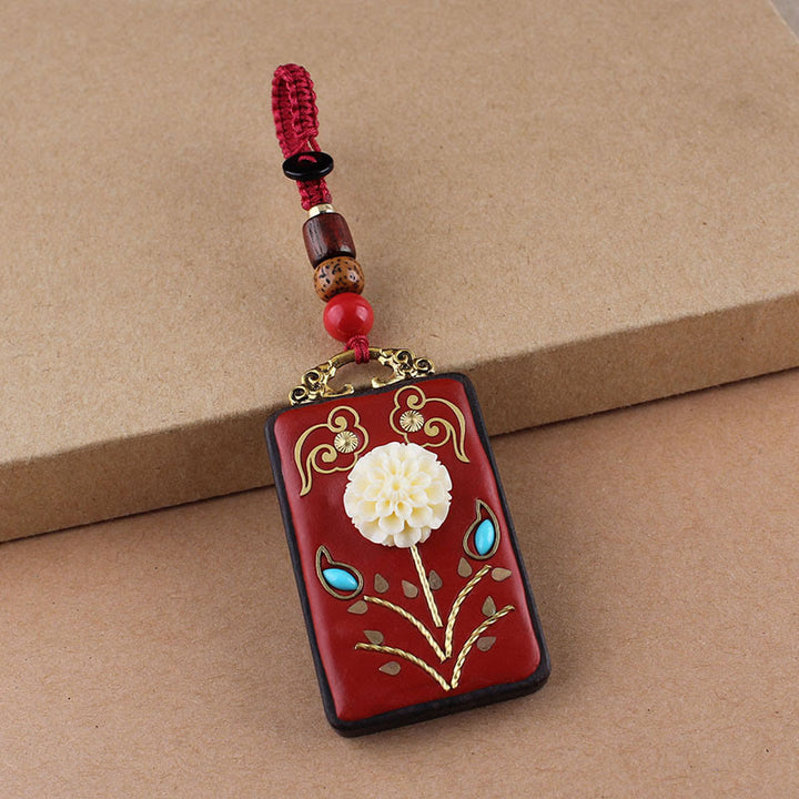 Portachiavi con ciondolo a forma di corda con ciondolo a forma Buddha Stones, fiore di ebano, pesce koi - Corda con bottone rosso - Ortensia - image 18