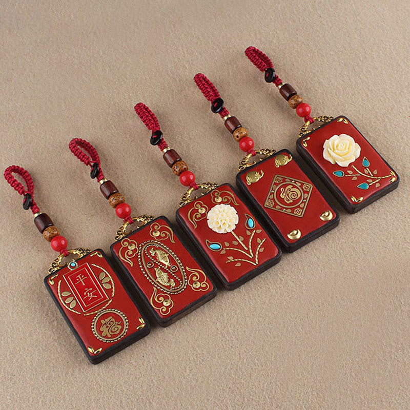Portachiavi con ciondolo a forma di corda con ciondolo a forma Buddha Stones, fiore di ebano, pesce koi - image 20