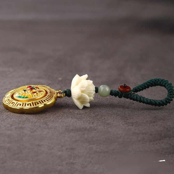 Portachiavi girevole in rame con perline di giada Hetian, seme di Bodhi, Buddha Stones loto, pace - image 9