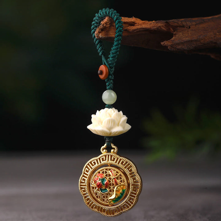 Portachiavi girevole in rame con perline di giada Hetian, seme di Bodhi, Buddha Stones loto, pace - image 3