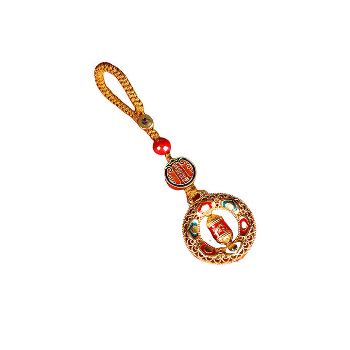 Portachiavi girevole con ruota di preghiera in rame con Buddha Stones, cinque direzioni, divinità della ricchezza - image 3