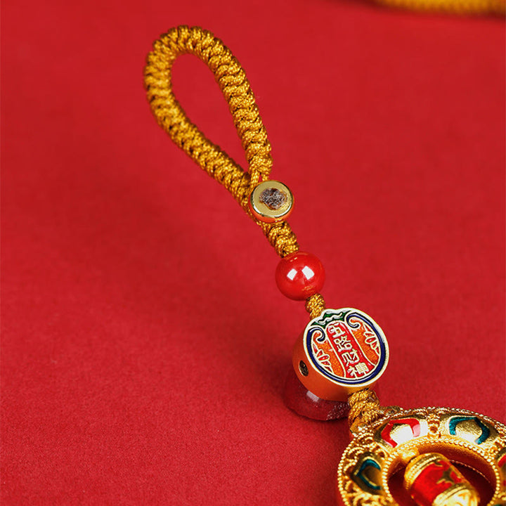 Portachiavi girevole con ruota di preghiera in rame con Buddha Stones, cinque direzioni, divinità della ricchezza - image 2