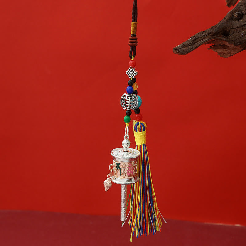 Portachiavi con ruota di preghiera Buddha Stones Om Mani Padme Hum e nappe colorate Purezza - Oro rosa - image 6