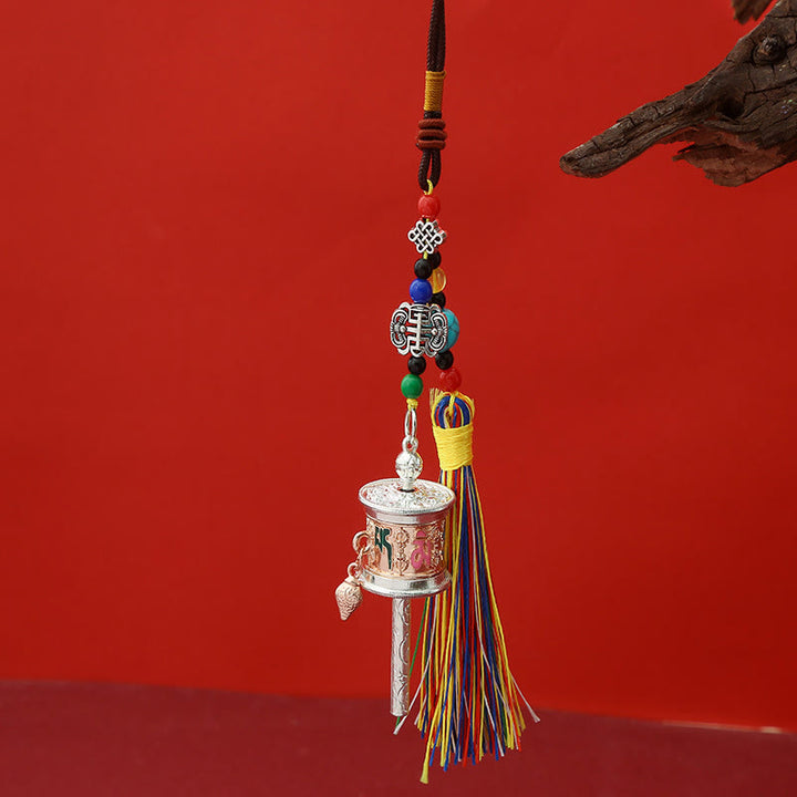 Portachiavi con ruota di preghiera Buddha Stones Om Mani Padme Hum e nappe colorate Purezza - Oro rosa - image 6