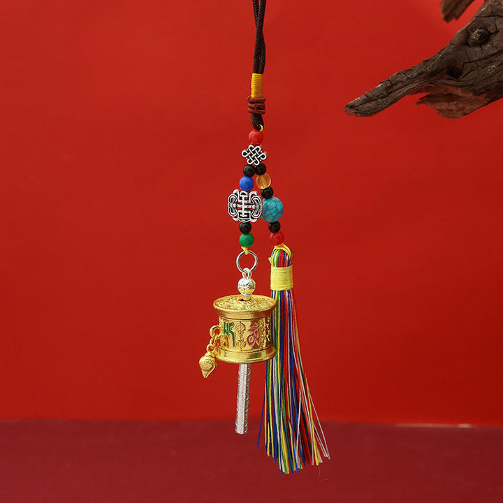 Portachiavi con ruota di preghiera Buddha Stones Om Mani Padme Hum e nappe colorate Purezza - Oro chiaro - image 8