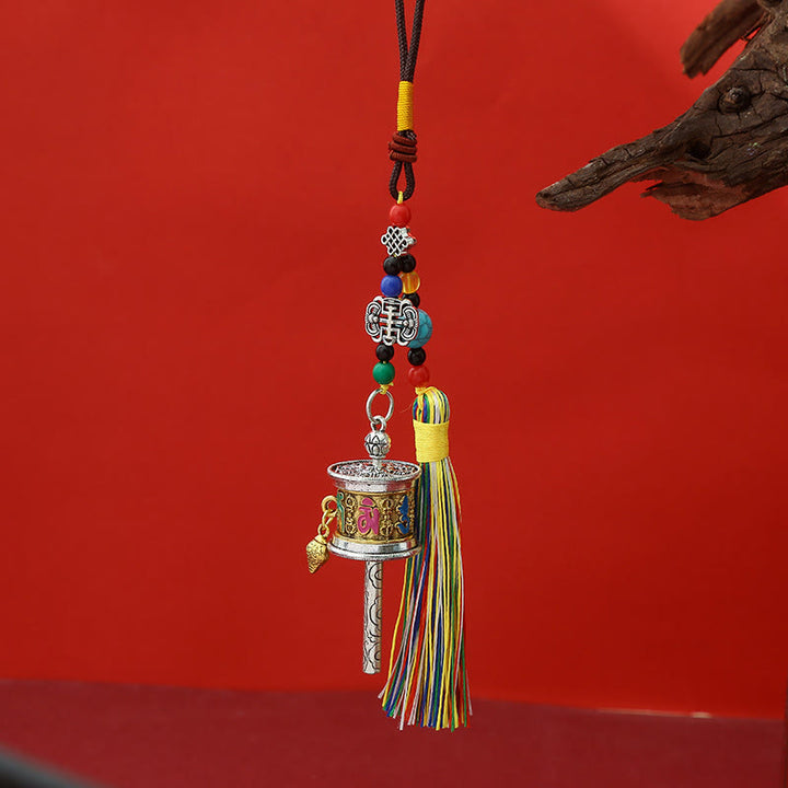 Portachiavi con ruota di preghiera Buddha Stones Om Mani Padme Hum e nappe colorate Purezza - Oro d'epoca - image 9