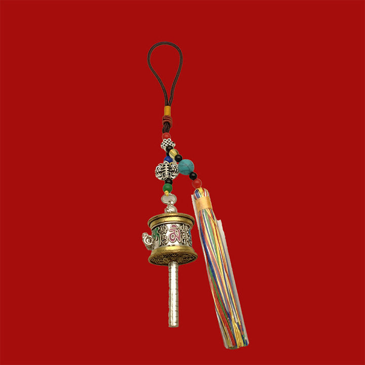 Portachiavi con ruota di preghiera Buddha Stones Om Mani Padme Hum e nappe colorate Purezza - Argento d'epoca - image 12