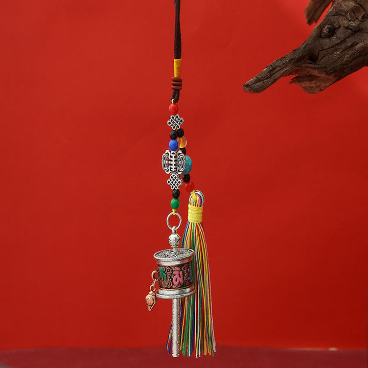 Portachiavi con ruota di preghiera Buddha Stones Om Mani Padme Hum e nappe colorate Purezza - Rame rosso antico - image 14