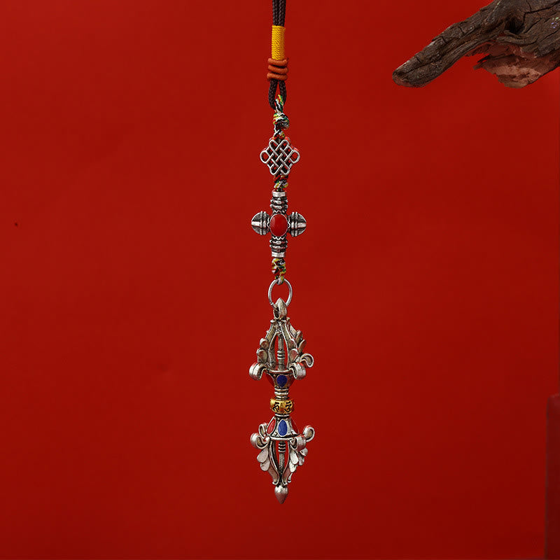 Portachiavi con corda dell'illuminazione Vajra Buddha Stones - Argento antico - image 5