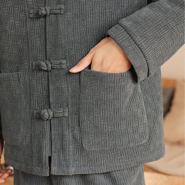 Set di 2 giacche e pantaloni invernali da uomo in cotone con bottoni a rana, a maniche lunghe, con tasche, Buddha Stones - image 11