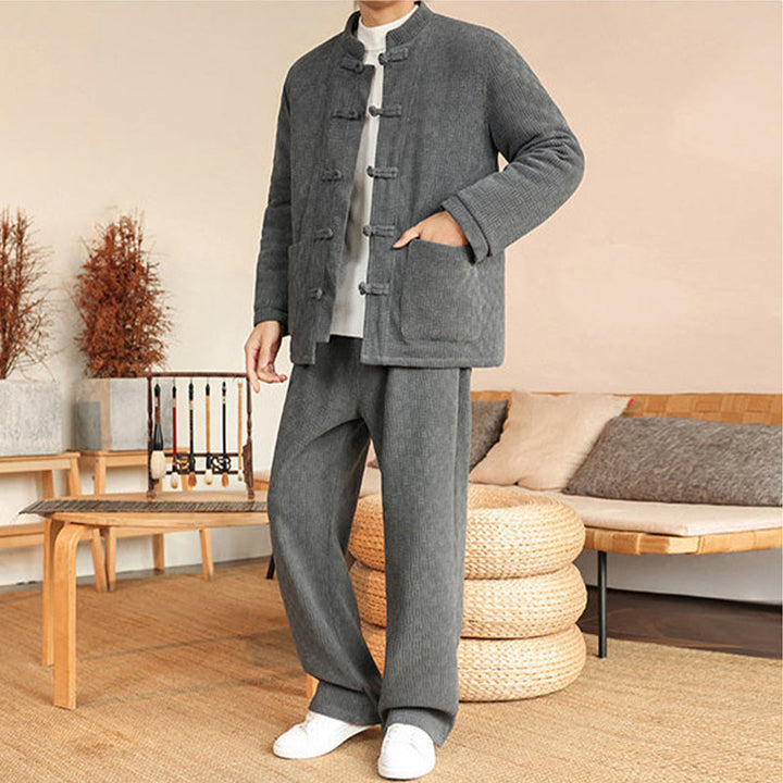 Set di 2 giacche e pantaloni invernali da uomo in cotone con bottoni a rana, a maniche lunghe, con tasche, Buddha Stones - image 6