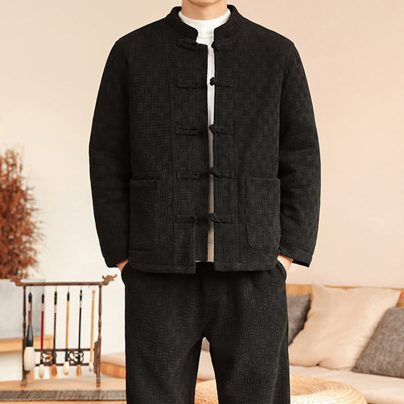 Set di 2 giacche e pantaloni invernali da uomo in cotone con bottoni a rana, a maniche lunghe, con tasche, Buddha Stones - image 24