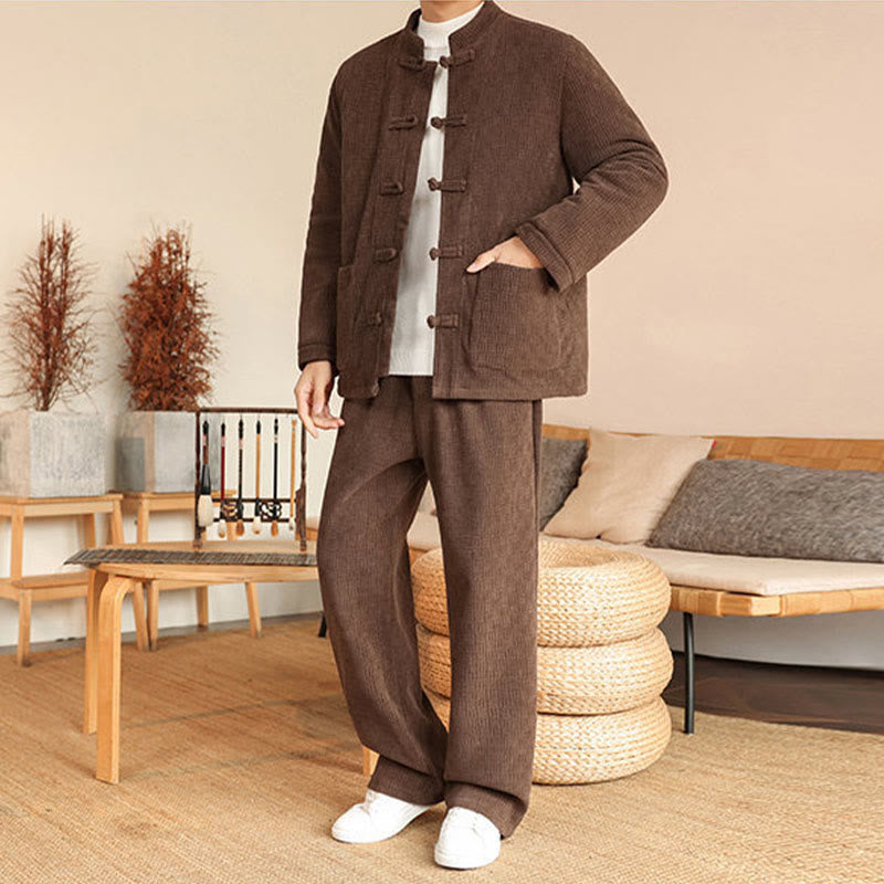 Set di 2 giacche e pantaloni invernali da uomo in cotone con bottoni a rana, a maniche lunghe, con tasche, Buddha Stones - image 31