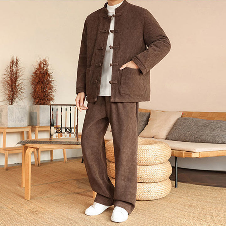 Set di 2 giacche e pantaloni invernali da uomo in cotone con bottoni a rana, a maniche lunghe, con tasche, Buddha Stones - image 31