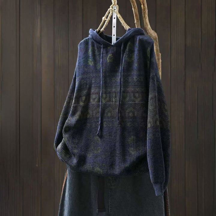Felpa con cappuccio a maniche lunghe da donna in cotone con stampa Buddha Stones Fall Striped Geometric Flowers. - Marina - US4, UK/AU8, EU36-38 (F) - image 11