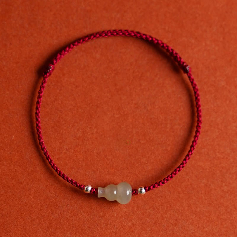Braccialetto alla caviglia della prosperità in corda rossa Buddha Stones, zucca e giada Hetian - Cavigliera con cordino rosso scuro (circonferenza 22-30 cm) - image 1