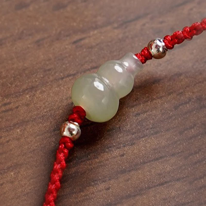 Braccialetto alla caviglia della prosperità in corda rossa Buddha Stones, zucca e giada Hetian - image 13