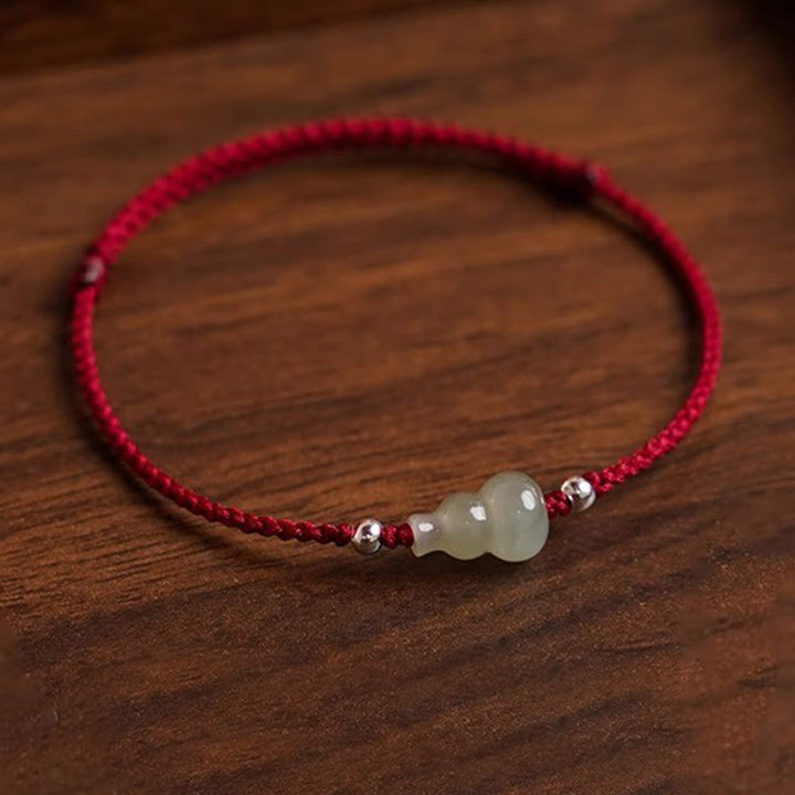 Braccialetto alla caviglia della prosperità in corda rossa Buddha Stones, zucca e giada Hetian - image 4