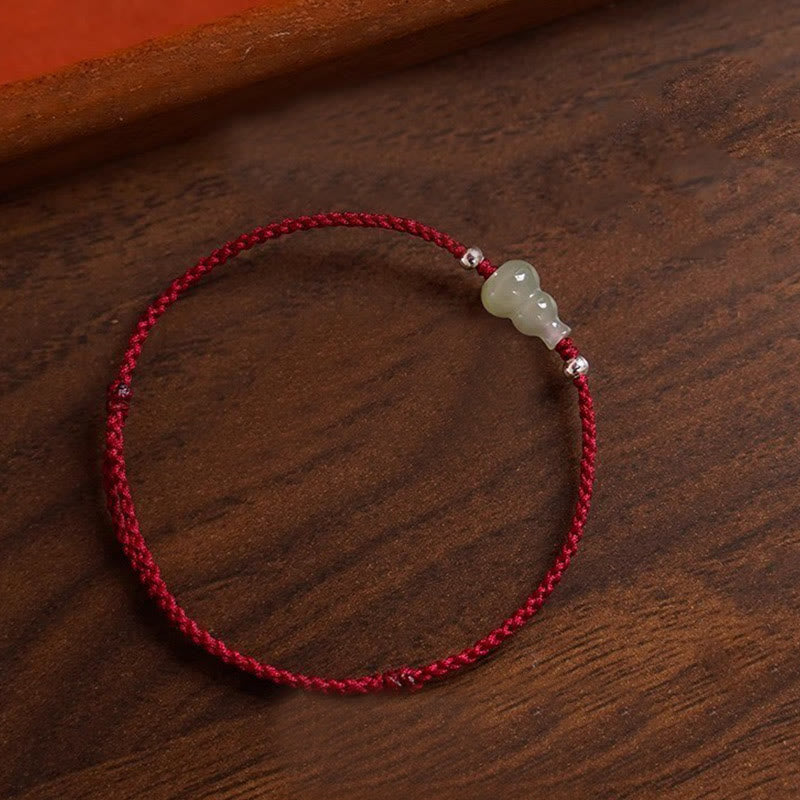 Braccialetto alla caviglia della prosperità in corda rossa Buddha Stones, zucca e giada Hetian - image 3