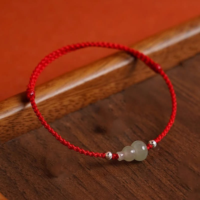 Braccialetto alla caviglia della prosperità in corda rossa Buddha Stones, zucca e giada Hetian - image 10