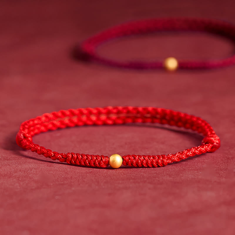 Braccialetto alla caviglia in corda rossa intrecciata con perlina singola in argento sterling 925 placcato oro Buddha Stones - Cavigliera (circonferenza 18-30 cm) - Rosso - image 9