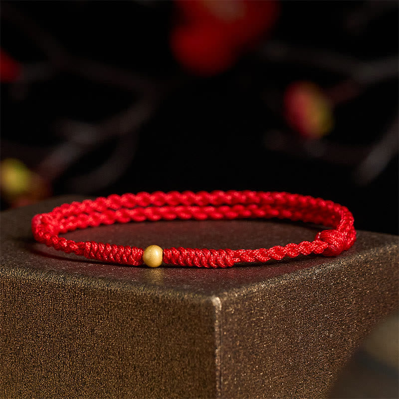 Braccialetto alla caviglia in corda rossa intrecciata con perlina singola in argento sterling 925 placcato oro Buddha Stones - image 12