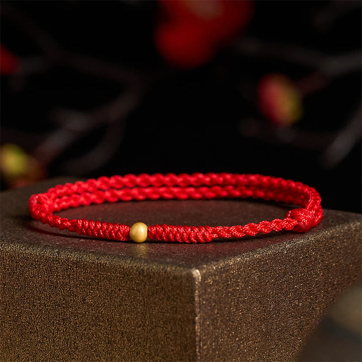 Braccialetto alla caviglia in corda rossa intrecciata con perlina singola in argento sterling 925 placcato oro Buddha Stones - image 12