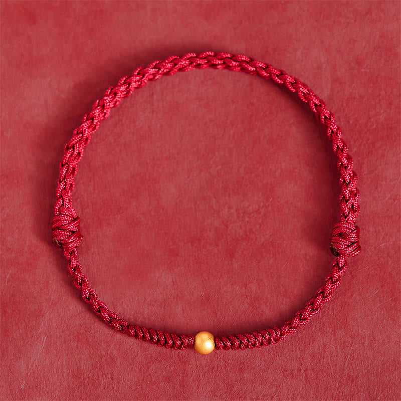 Braccialetto alla caviglia in corda rossa intrecciata con perlina singola in argento sterling 925 placcato oro Buddha Stones - image 1