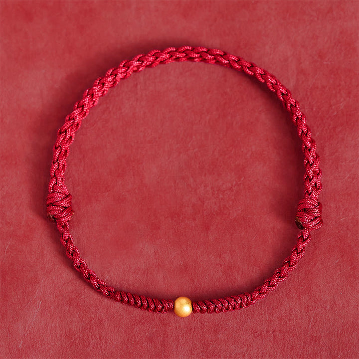 Braccialetto alla caviglia in corda rossa intrecciata con perlina singola in argento sterling 925 placcato oro Buddha Stones - image 1