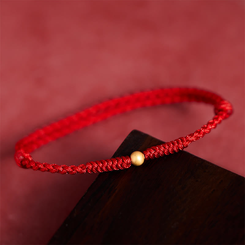 Braccialetto alla caviglia in corda rossa intrecciata con perlina singola in argento sterling 925 placcato oro Buddha Stones - image 11