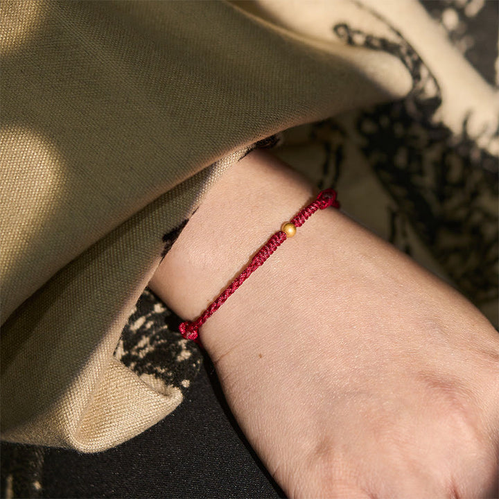 Braccialetto alla caviglia in corda rossa intrecciata con perlina singola in argento sterling 925 placcato oro Buddha Stones - image 6