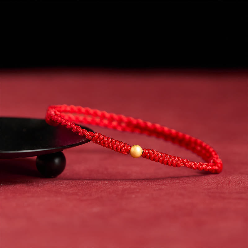 Braccialetto alla caviglia in corda rossa intrecciata con perlina singola in argento sterling 925 placcato oro Buddha Stones - image 14