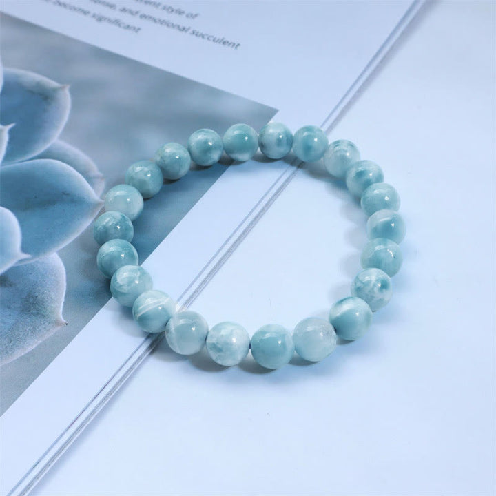 Bracciale Buddha Stones Natural Larimar Wisdom Confidence - Grado B - 14 mm (circonferenza del polso 14-16 cm) - image 10