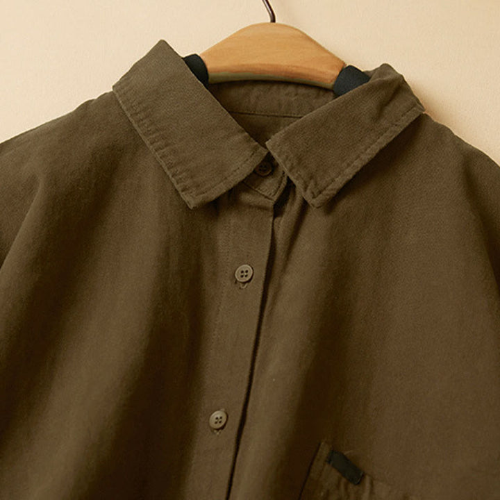 Camicia da donna in cotone a maniche lunghe con colletto rialzato e bottoni casual, motivo Buddha Stones - image 20